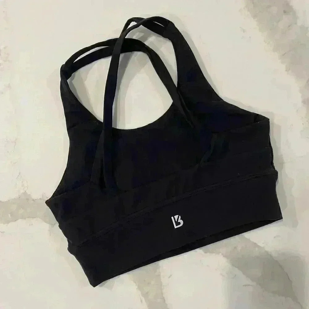 BuffBunny Rosa Black Strappy Sports Bra Womens Size XS Medium Support Activewear